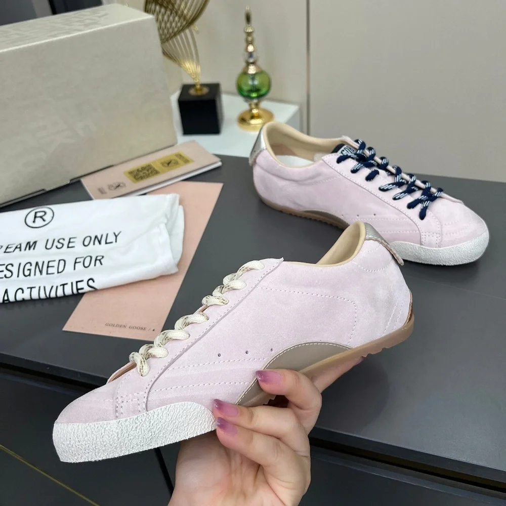Golden Goose Pink Suede Sneakers with Navy Laces